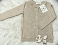 Beau kid single bow camel cardigan