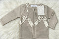 Beau kid double bow camel cardigan