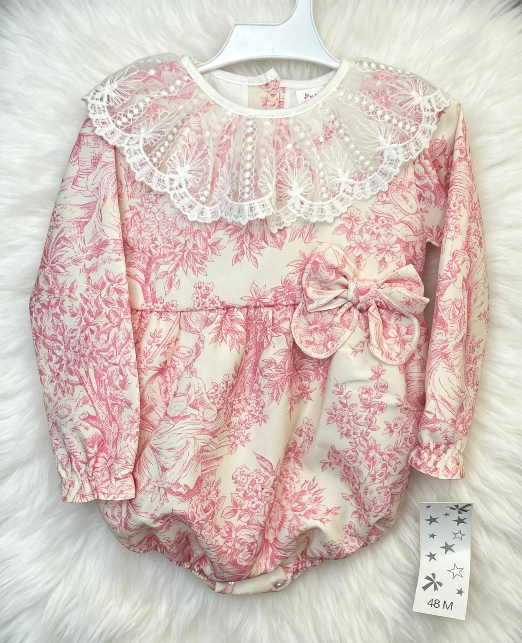 Rose romper with lace collar