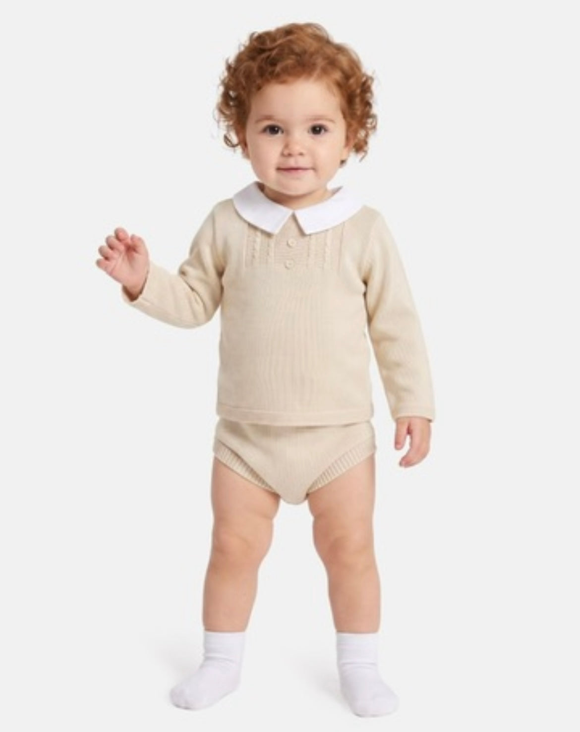 Boys beige knitted jam pants set