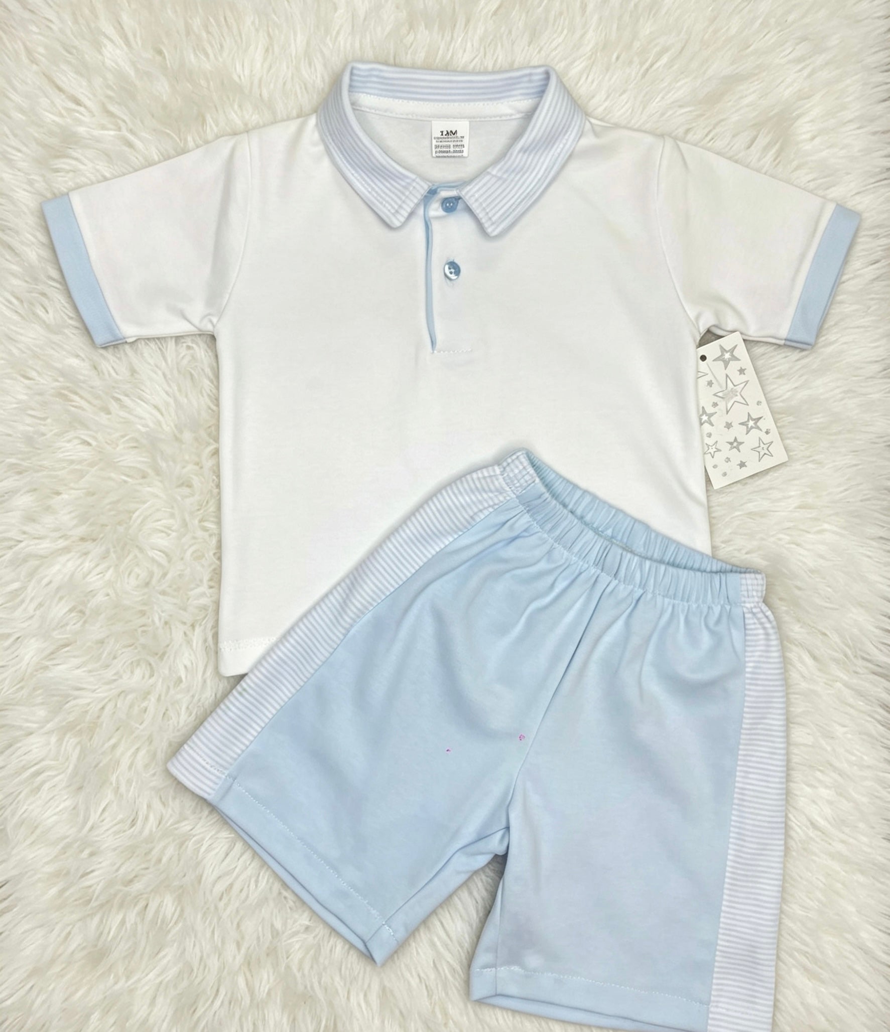 Boys blue and white short set