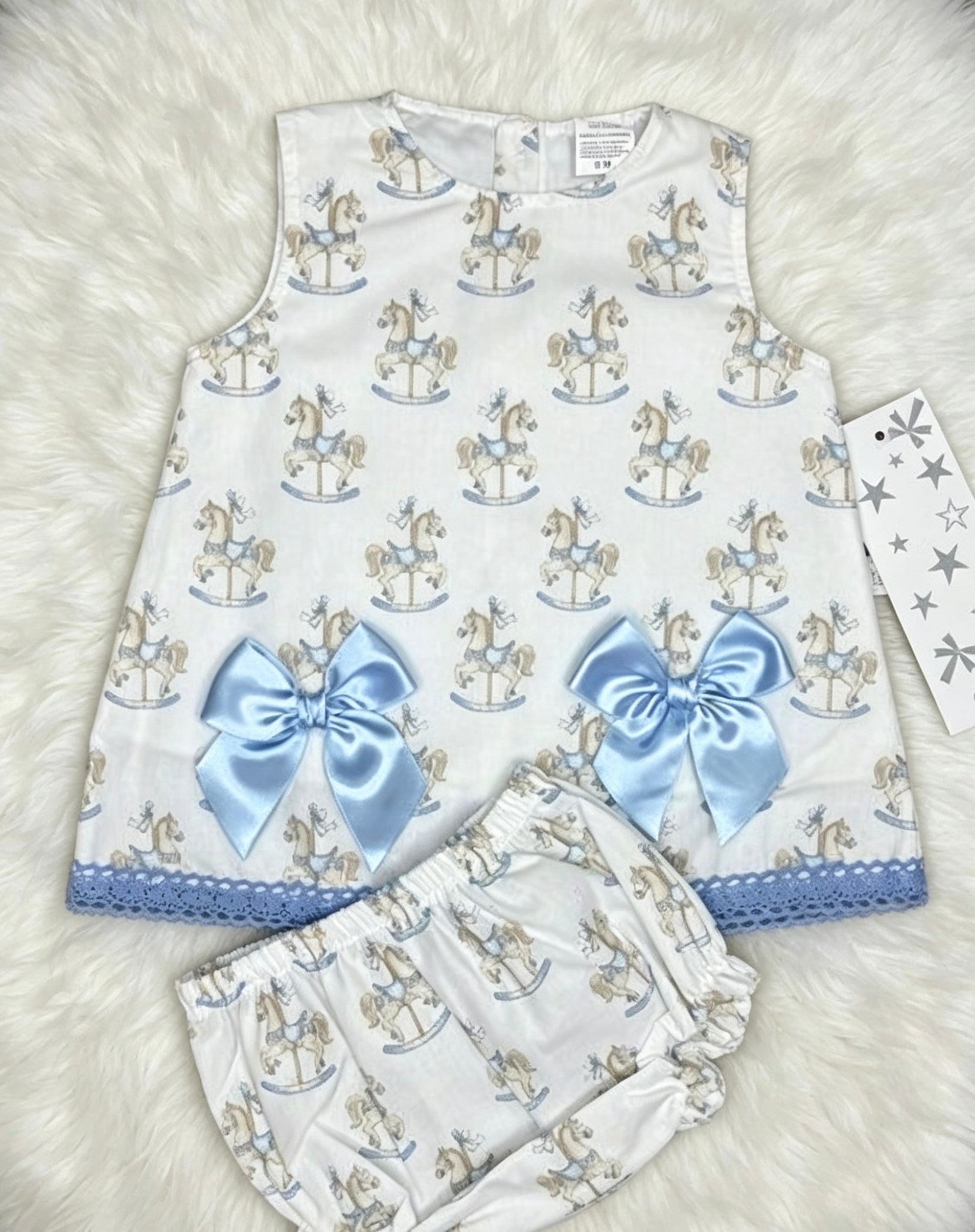 Blue rocking horse dress